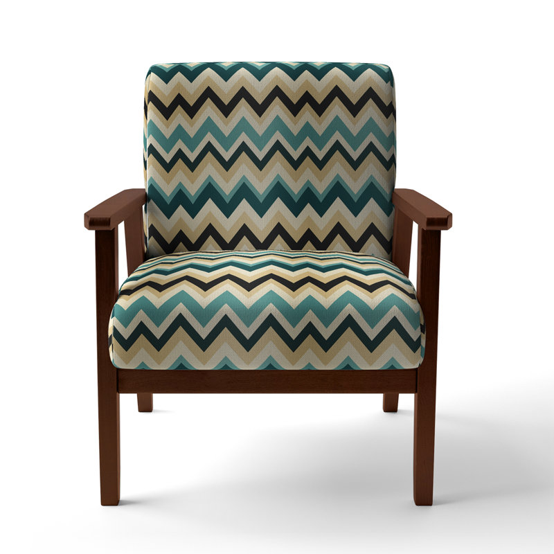 Cantina 23'' Wide Armchair, Teal/Yellow Polyester, Brown Square Arms