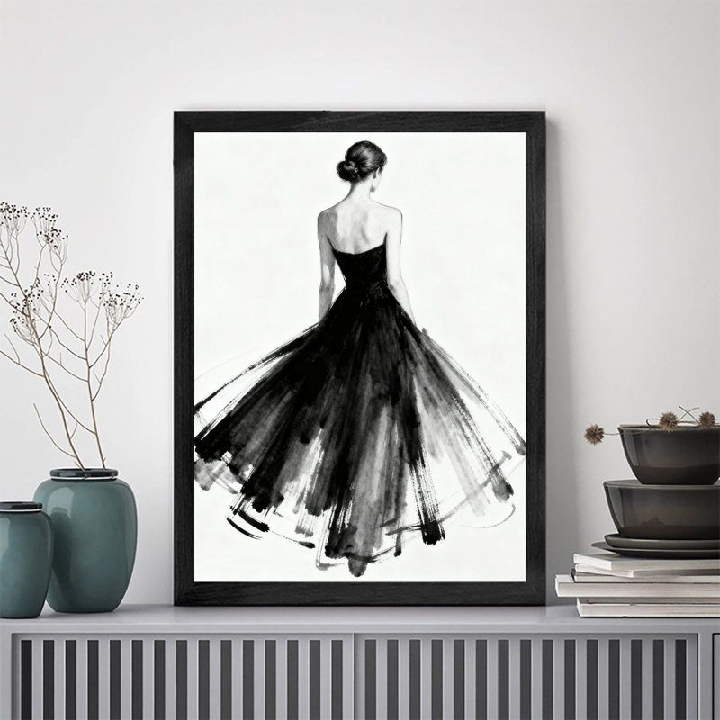 «Black Elegant Vintage Elegant Lady», reproduction d'art encadrée de style rétro, H 17 po x l 13 po