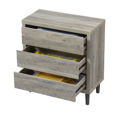 Commode à 3 tiroirs - Commode en bois pour chambre à coucher, table d'appoint de grande table de chevet, armoire de rangement en chêne gris, mobilier de chambre de ferme pour le salon, le couloir, le bureau personnel