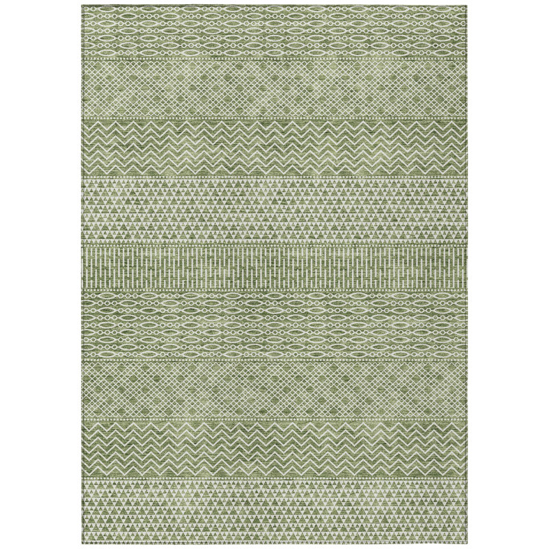 Tapis extérieur lavable à motif de chevrons vert et ivoire 10 pi x 14 pi