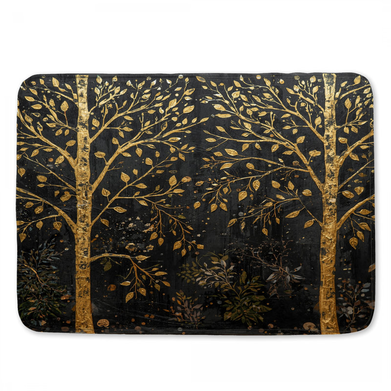 Golden Trees sur tapis de bain noir, L 24 po x L 17 po