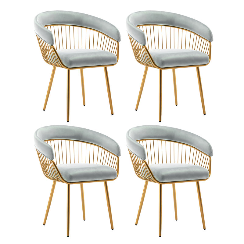 Modern Mid Century Dining Chair, Upholstered Velvet Dining Room Chairs with Metal Legs for Makeup/Living Room, Green