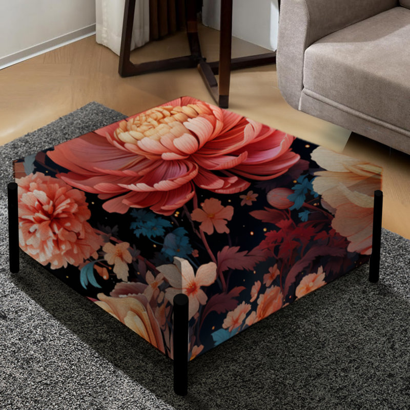 Grand repose-pieds carré Peach Farmhouse Flowers Serenity