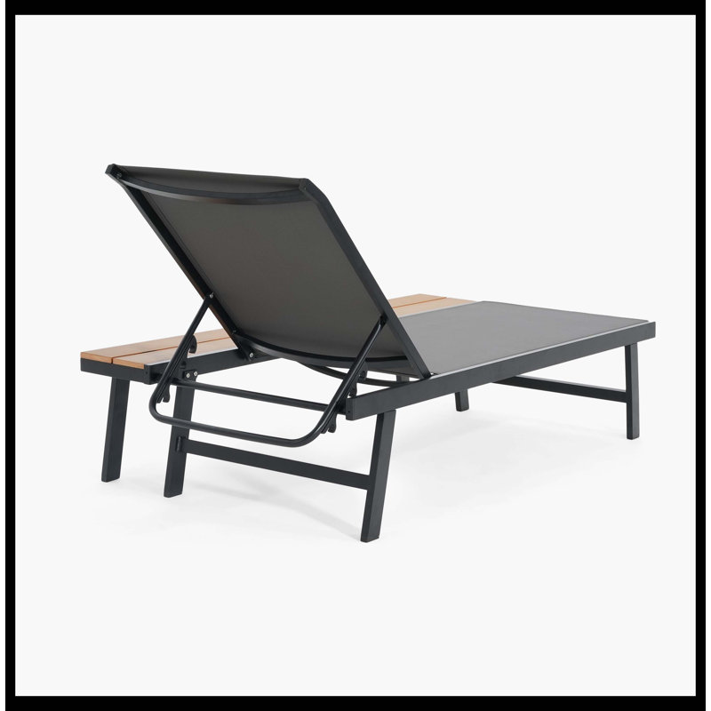 Outdoor Chaise Lounge Chair With Attached Wood Side Table, Set Of 2 Durable Recliners, Weather-Resistant For Patio & Poolside