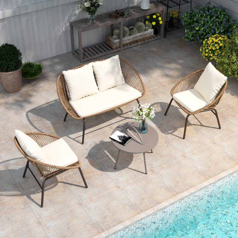Ensemble de conversation de patio 4 pièces avec causeuse et table basse Leleifi