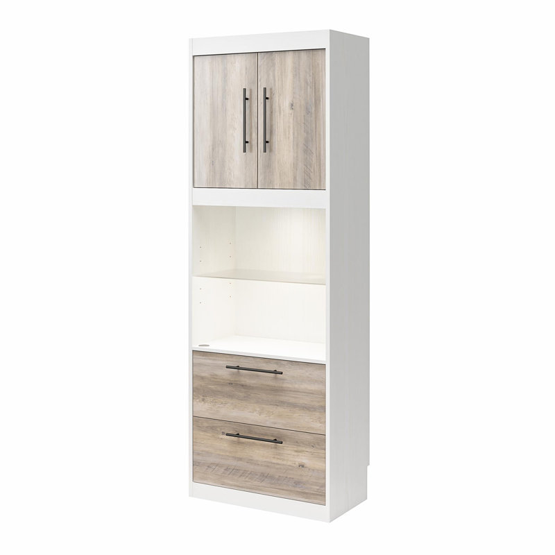 Armoire de rangement à 2 tiroirs Tapaktuan, Blanc / chêne gris