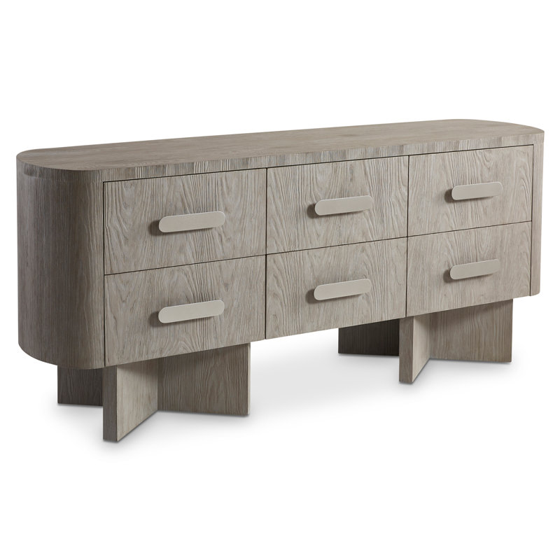 Trianon Contemporary Gris Finish 6-Drawer Dresser with X-Shaped Bases