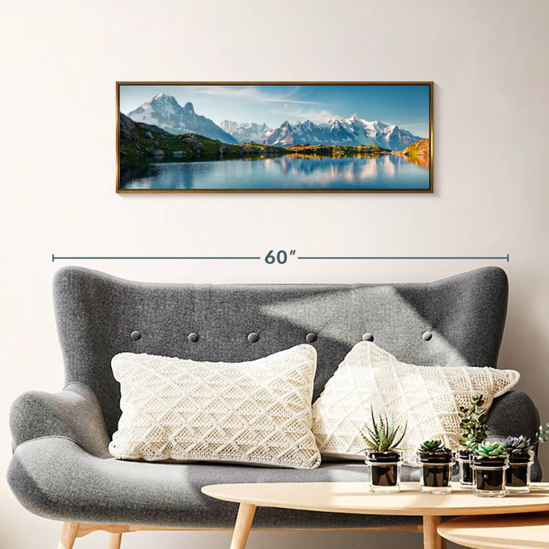 Lac Blanc et Mont Blanc, 37 po x 13 po, Cadre flottant doré