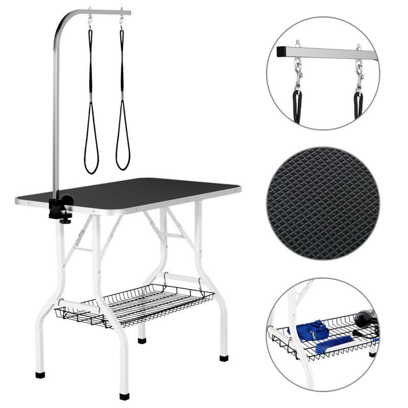 159cm H x 91cm W x 61cm D Adjustable and Foldable Dog Folding Grooming Table, Black/White
