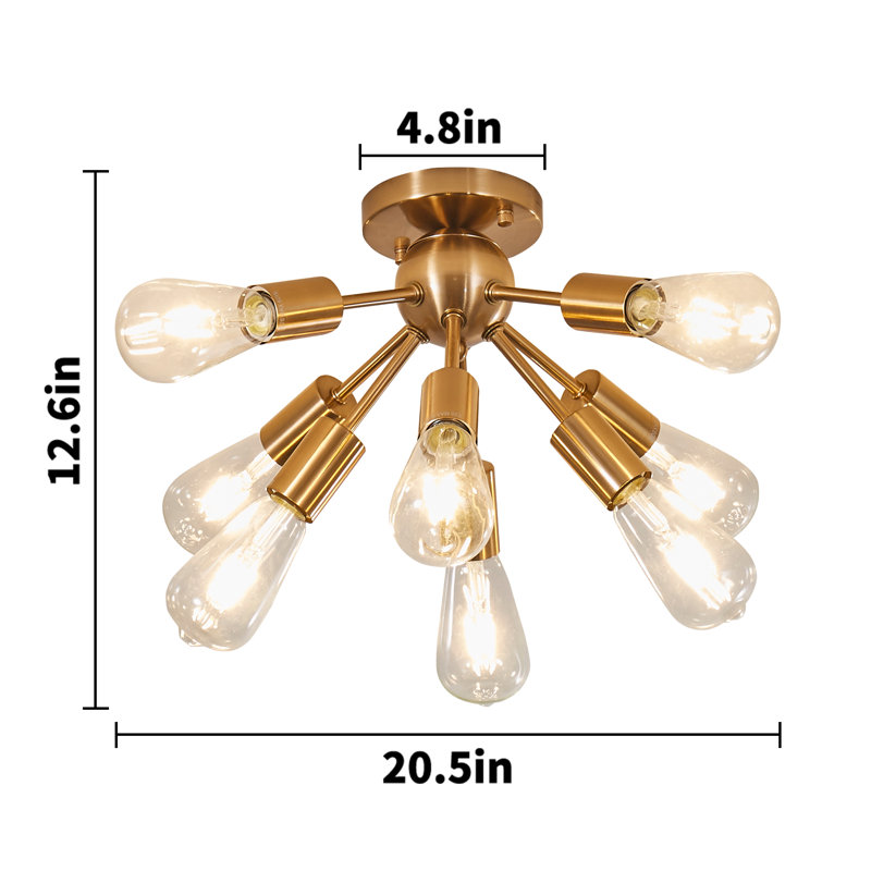 Plafonnier semi-encastré 8 lumières 22,05 po Naumann, Laiton