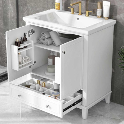 Kwei 30'' Single Bathroom Vanity with Ceramic Top, Bathroom Cabinet with Doors and Drawer