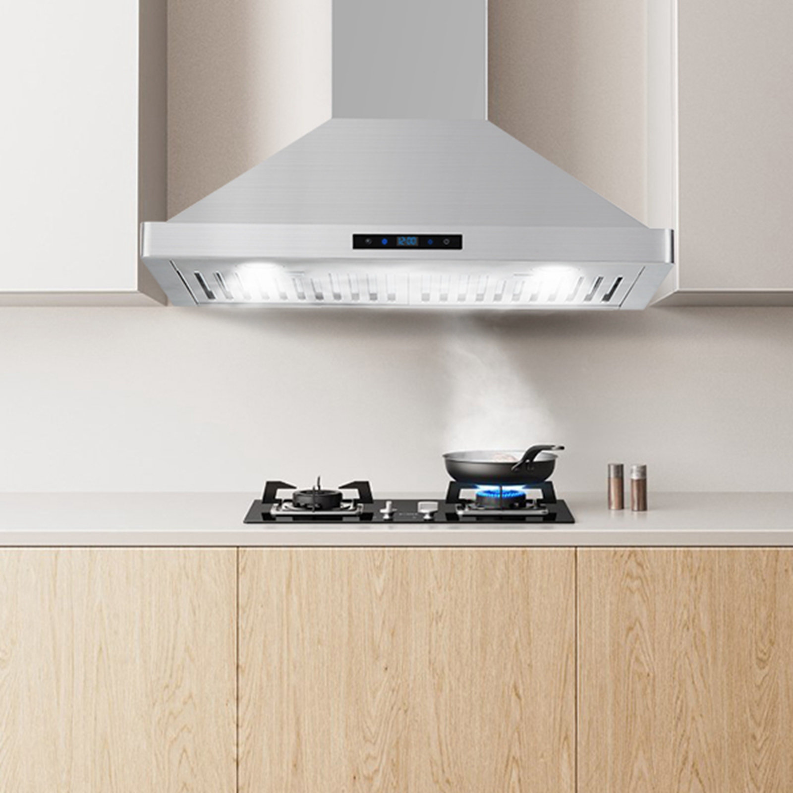 Zomagas 24 Inch Range Hood, Wall Mount Vent Hood in Stainless Steel with  Ducted/Ductless Convertible Duct, 3 Speed Exhaust Fan, Energy Saving LED