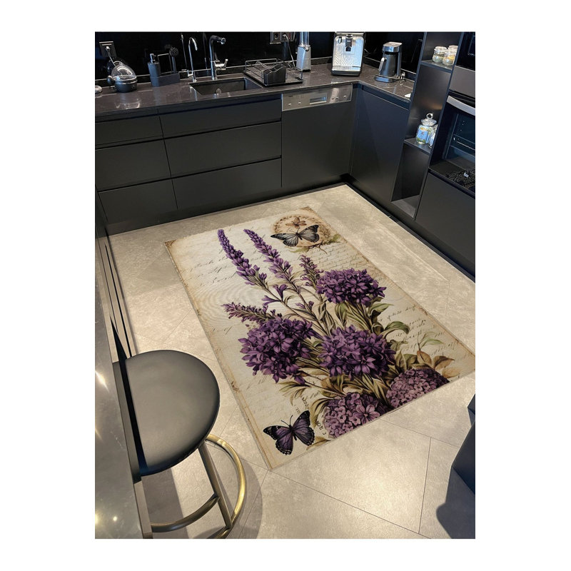Tapis décoratif lavande lavable à la machine, Rectangle 3 pi 3 po x 4 pi 11 po 