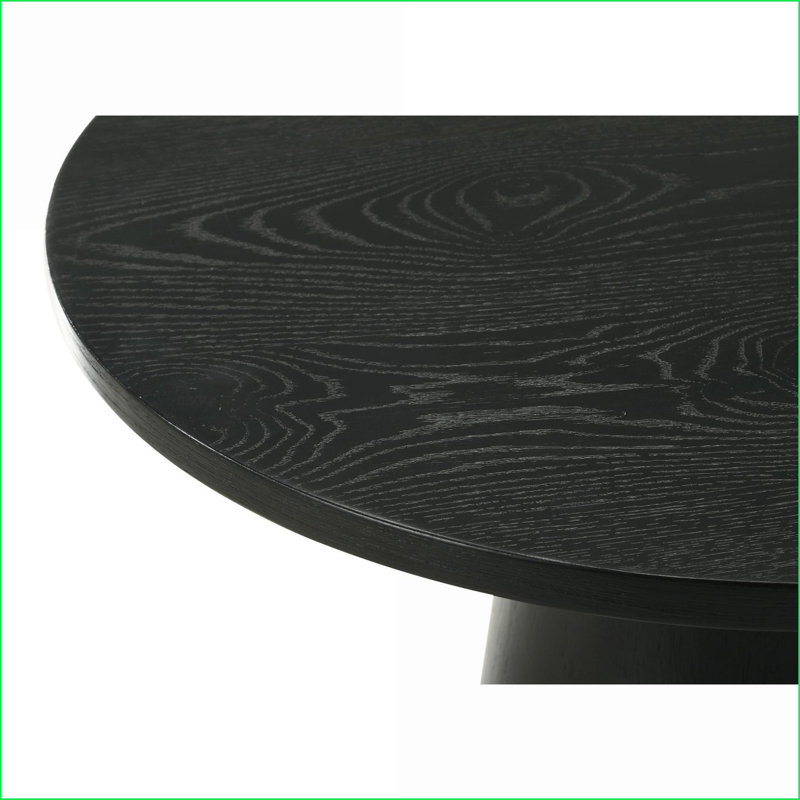 22” Round Ebony Black Pedestal End Table – Modern Jasper Coffee Table Collection Piece, Functional Living Room Accent