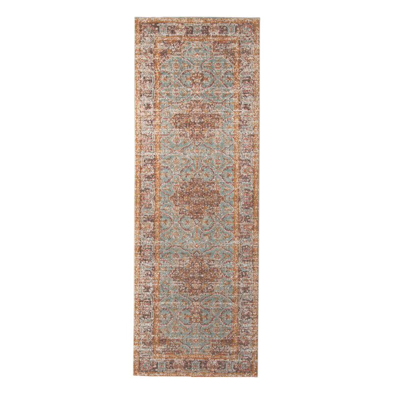 Tapis bleu marine / moutarde Botolphus, Tapis de couloir 2 pi 7 po x 7 pi 6 po