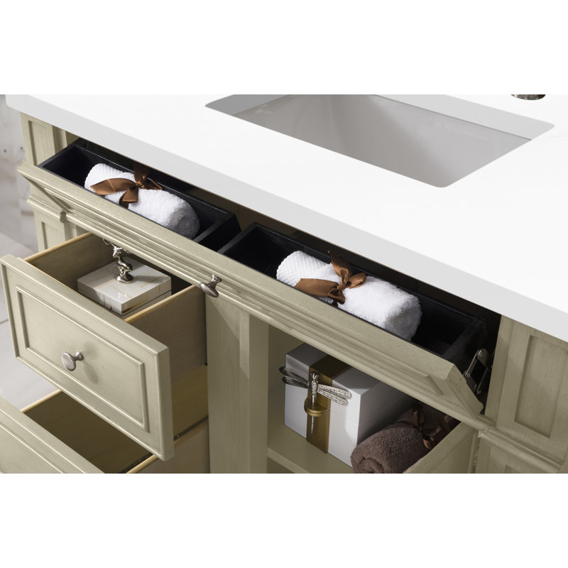 Bristol 36'' W Single Vanity, Whitewashed Walnut, White Zeus, 8" Widespread