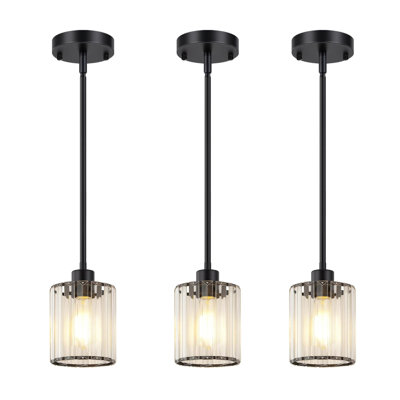 Adjustable Height Rods Hanging Pendant Lights with Crystal Shade(Set of 3)