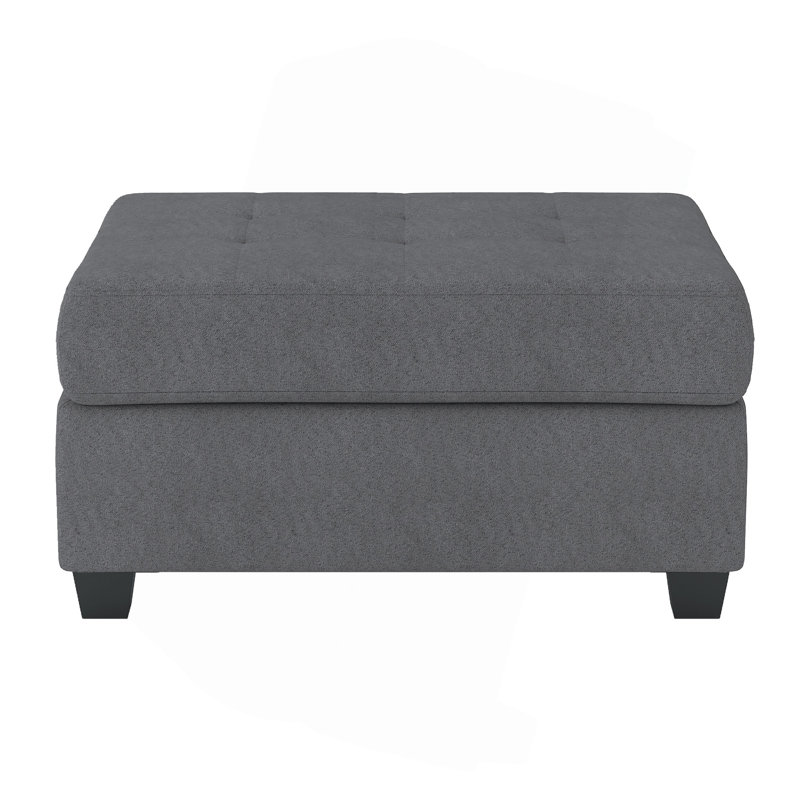 Modern Living Room 1Pc Storage Ottoman Tufted Top Fabric Upholstery Solid Wood Furniture（Only Ottoman), Gray