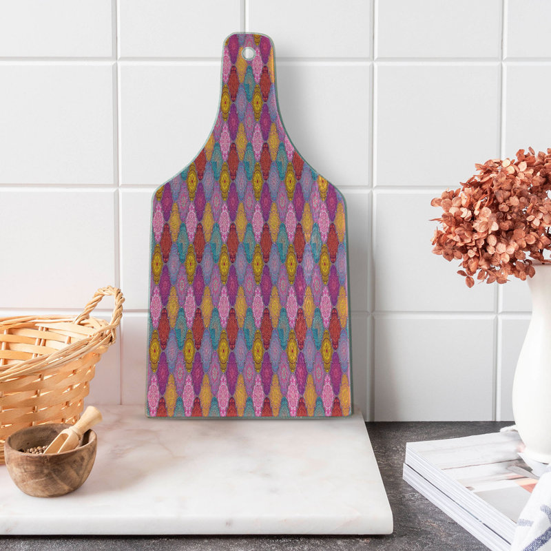 Ambesonne Eastern Tempered Glass Cutting Board Moroccan Ornament Multicolor