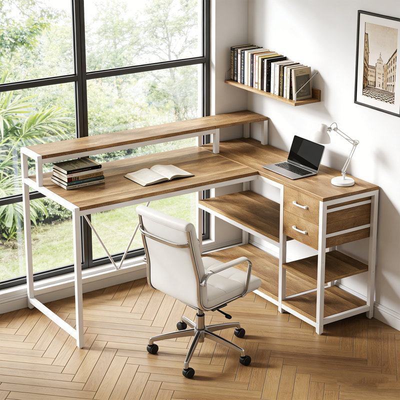 Bureau en L 55 po Farmhouse, Brun
