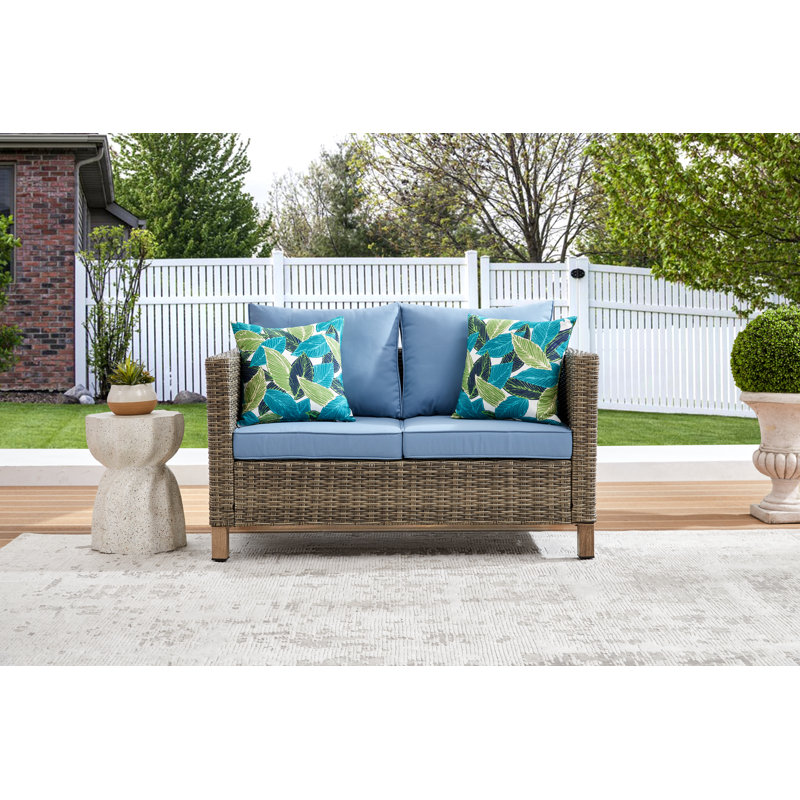 Sireli 50.4'' Wide Wicker Patio Sofa with Cushions, Blue
