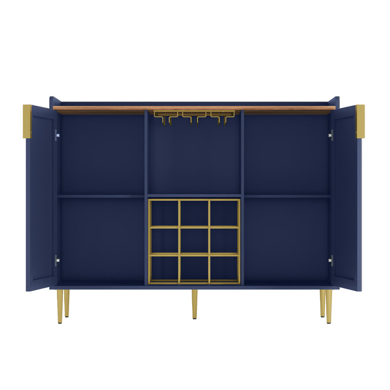47.2'' Modern Bar Cabinet with Wine Racks and Storage Multi-purpose Home Bar & Liquor Bar,Black, Navy