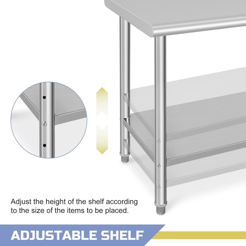 Table de travail en acier inoxydable l 24 po x H 35 po Sangdo, H 35 po x l 48 po x P 24 po