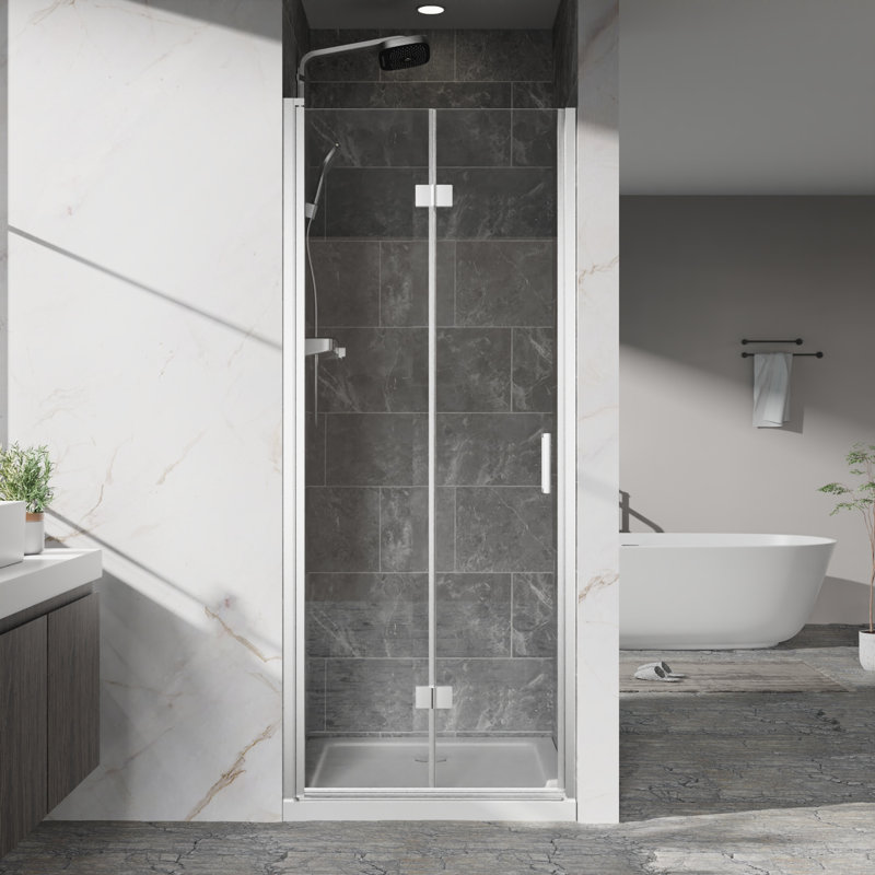 Kai 30" - 31''  W X 72" H Bi-Fold Semi-Frameless Shower Door with Clear Tempered Glass