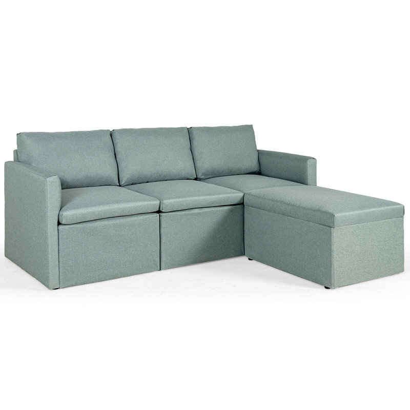 Upholstered L-Shaped Sectional Reversible, Green