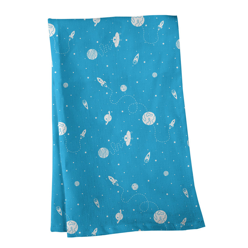 Serviette de thé à motif extérieur space, Polyester sergé, Aigue-marine