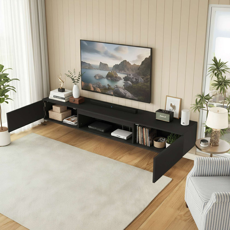 Modern 63" Floating TV Stand with Storage Wall-Mounted Media Console Fits TVs Up To 70", Black