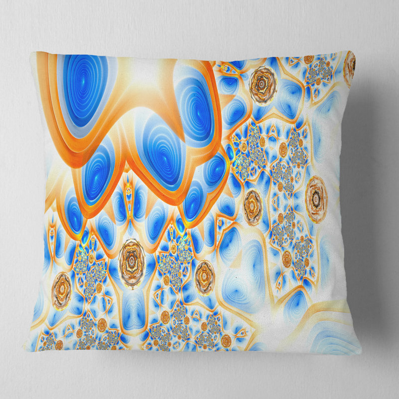 Motif exotique - Coussin imprimé abstrait, 18 po x 18 po, Jaune / Bleu, Coussin décoratif
