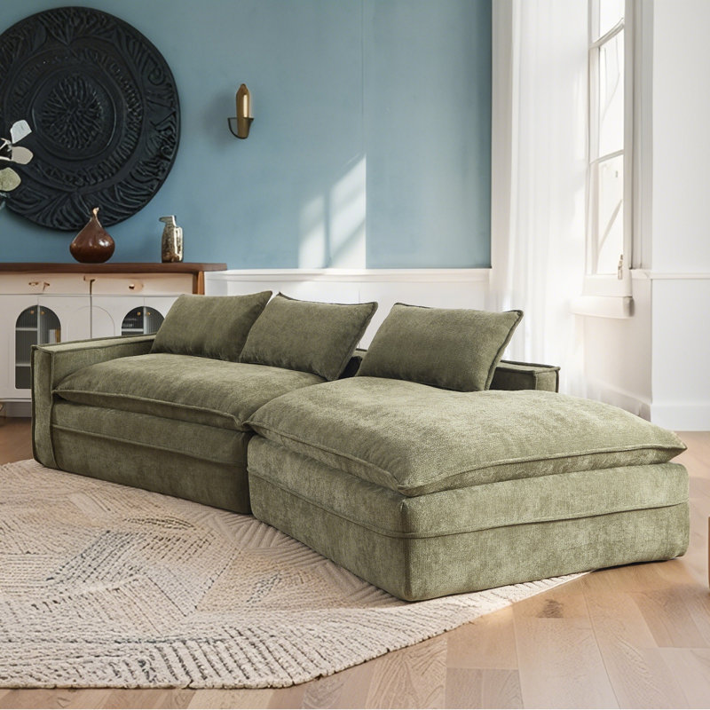 Boneless 133.9" Pure Sponge Soft Seat Sofa, Green