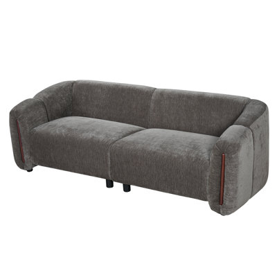 Gannon 87'' Wide Modern Textured Upholstered 3-Seater Sofa with Curved Block Silhouette, Deep Seating & Wood Accent Details