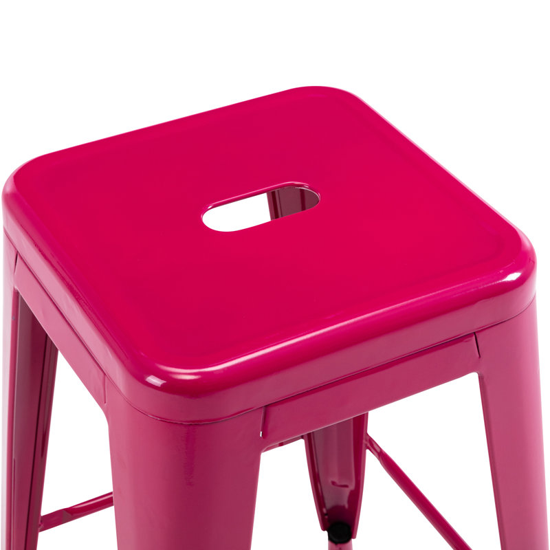 Almodovar 24" 24 Inch Metal Bar Stools, Backless Counter Height Barstools, Stackable Stools with Square, Fuchsia