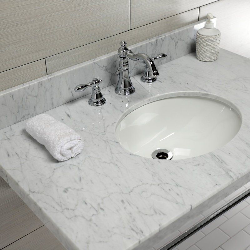 Lavabo de salle de bain console rectangulaire en céramique avec trop-plein Edwardian, Marbre blanc / chrome poli