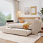 Lit de jour double rembourré avec accoudoirs de rangement, couchette et dernier système audio Bluetooth intégré, molleton Teddy, beige-130154257