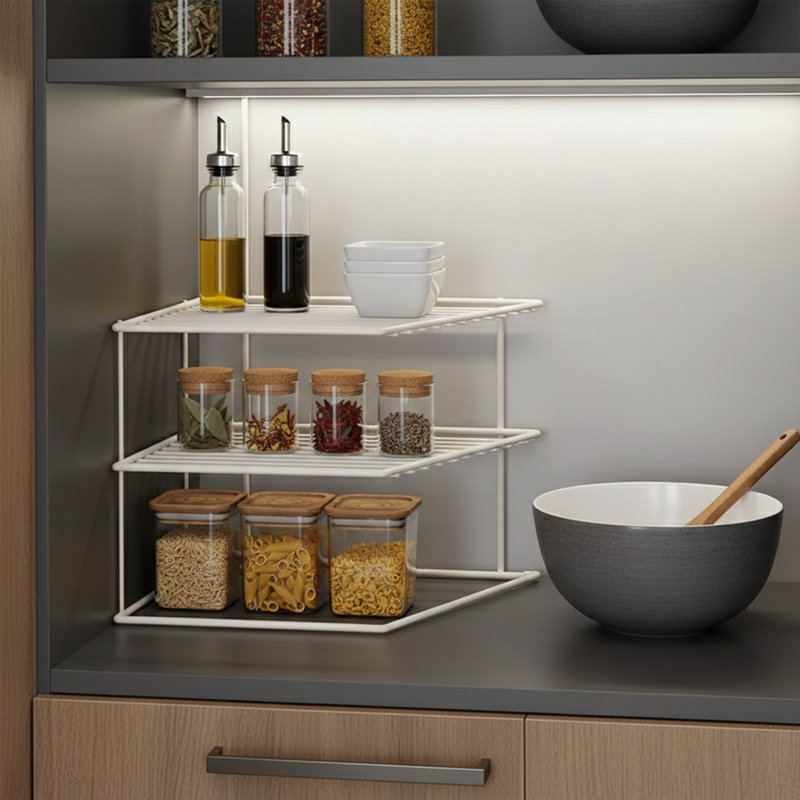 Rangement à 2 niveaux pour armoire et garde-manger en métal