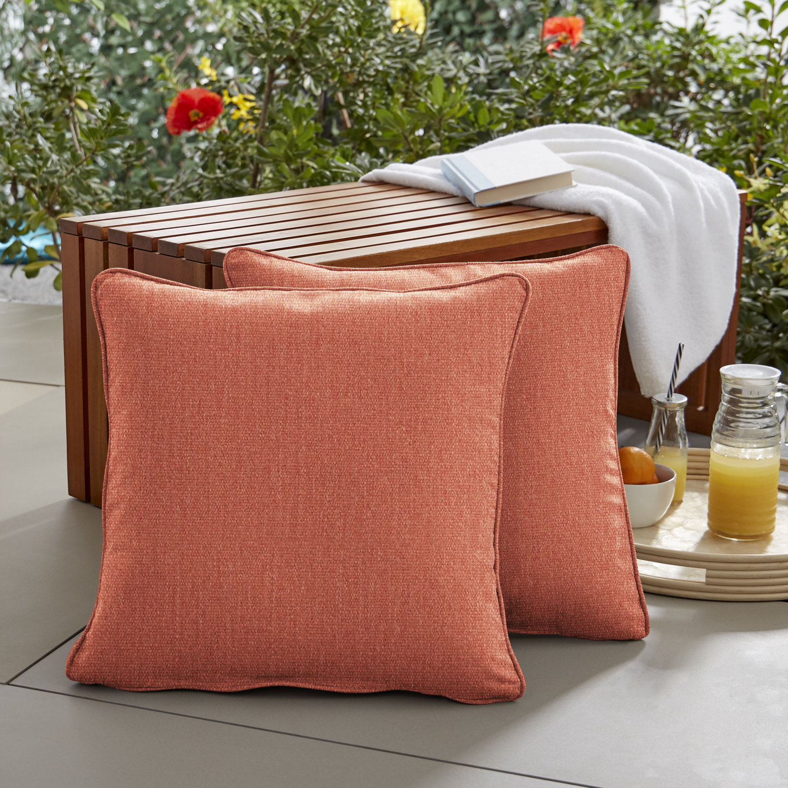 Tinsley Sunbrella® Indoor/Outdoor Throw Pillow, Orange, 22" x 22"