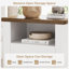 Lit plateforme tapissier avec velours courbé à oreilles et table de chevet à cadre ouvert en bois, table d'appoint de style champêtre pour chambre à coucher et salon-2117114177-2117114178