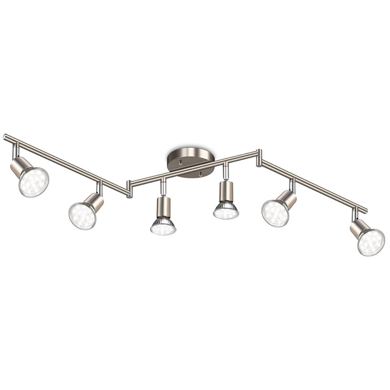 Ensemble d'éclairage sur rail à 6 lumières DEL, projecteur de plafond à 6 voies avec têtes rotatives flexibles, comprend 6 ampoules DEL GU10 4W 400LM 5000K blanc