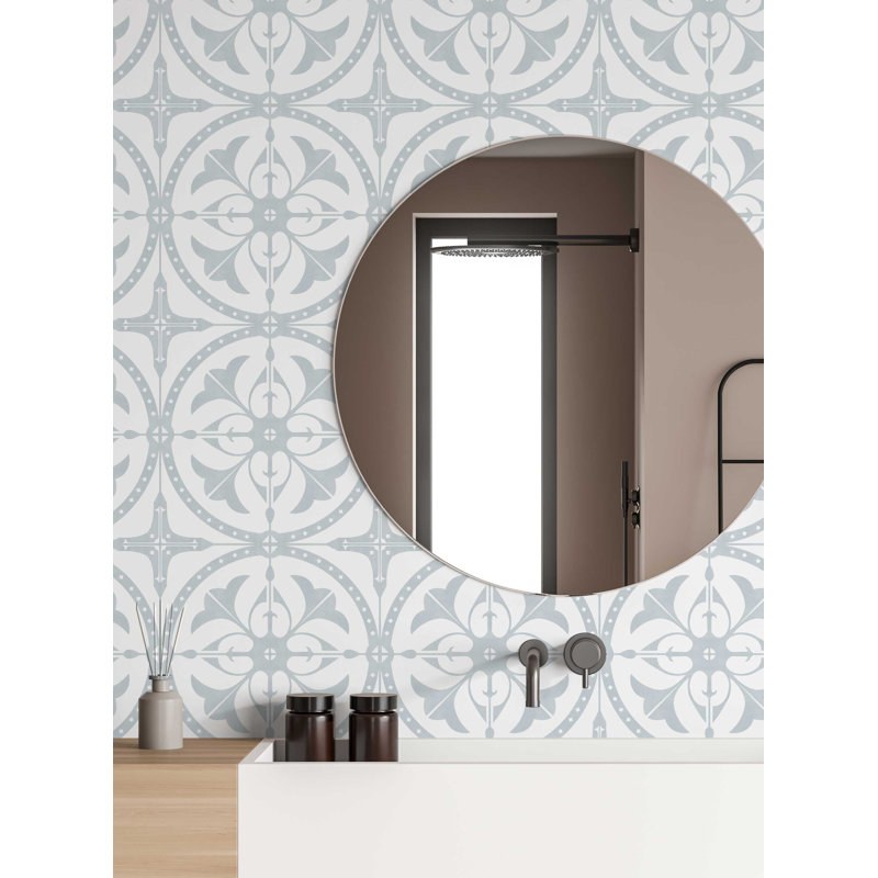 Round Moroccan Tile Peel And Stick Vinyl Wallpaper, Blue