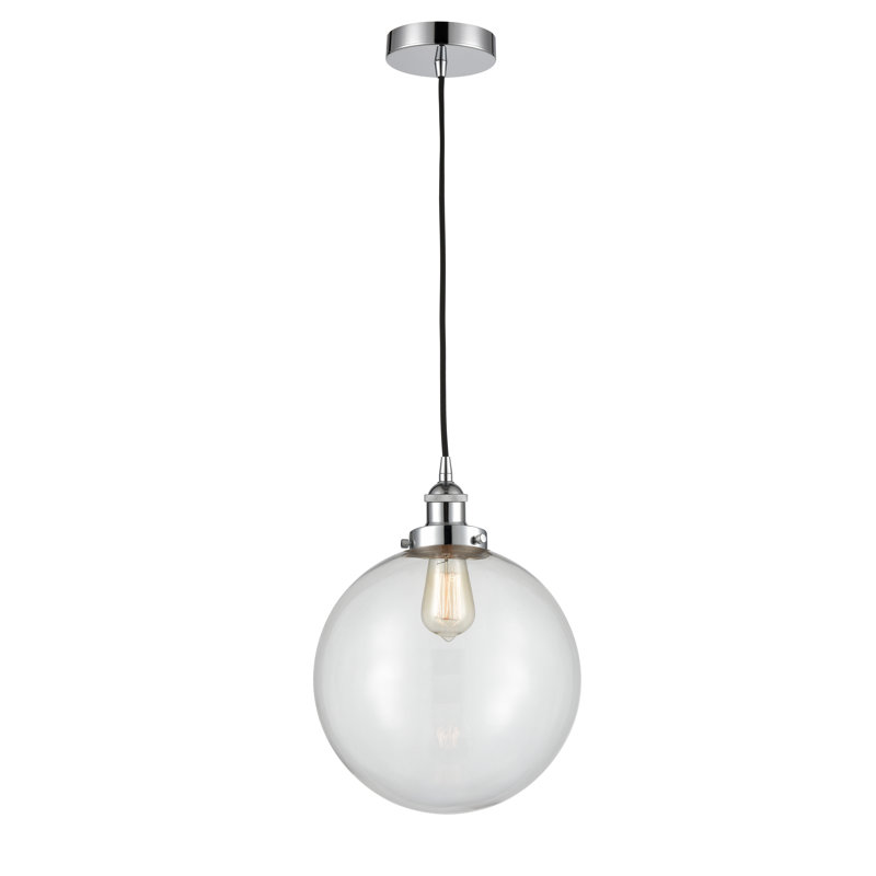 Luminaire suspendu simple à 1 lumière Frederick, H 15,5 po x l 12 po x P 12 po, Transparent, Chrome poli