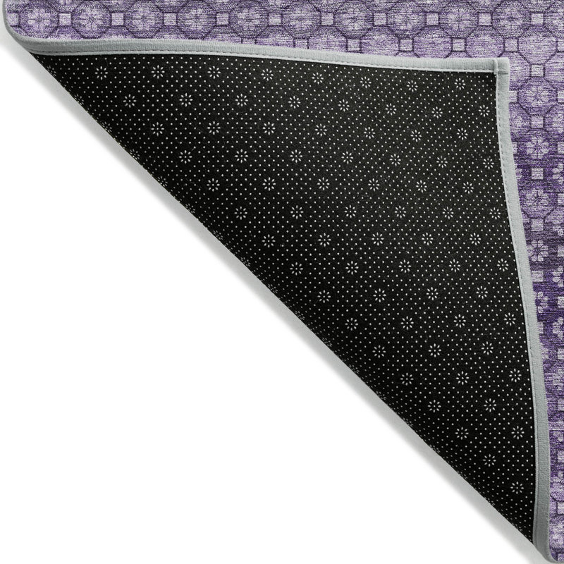 Lavender Striped Synthetic Washable Indoor/Outdoor Rug 30" x 20"