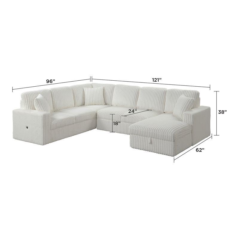 Canapé modulaire de style moderne Grande avec USB-C, fonction de couchage et rangement en bois crème (NJ INVENTory)