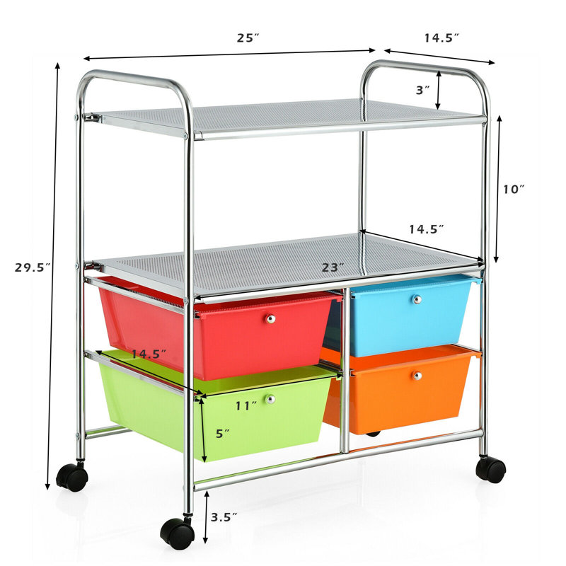 29.5'' H x 25'' W Utility Cart with Wheels, Silver/Red/Blue