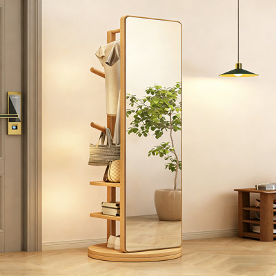 1pc, Full-length Mirror, Floor-length Mirror, Household, Rotating Dressing Mirror, Mirror, Clothes Hanger, Solid Wood Coat Rack