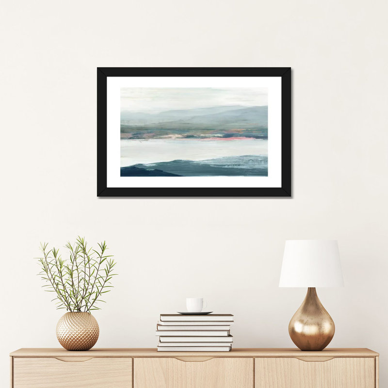 " Peaceful Mind II " by Allison Pearce, White, 16" H x 24" W x 1" D, Black Framed Paper