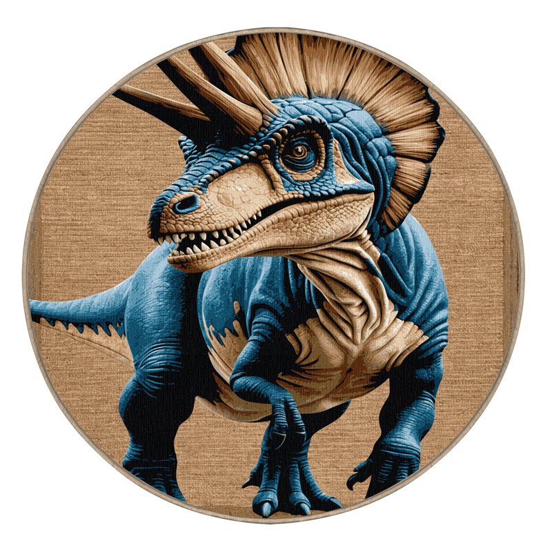 Machine Washable Dinosaurs Brown Area Rug, Round 7'