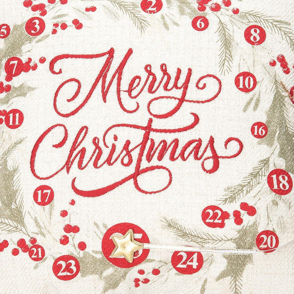 Red Cotton Canvas Christmas Wreath Throw Pillow 13.5"
